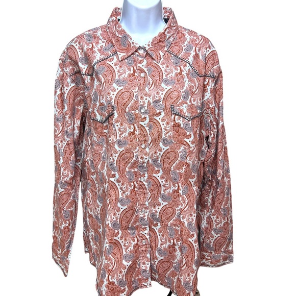 Panhandle Slim Tops - Panhandle Slim RoughStock Button Down Shirt XXL Pearl Snap Burnt Orange Paisley